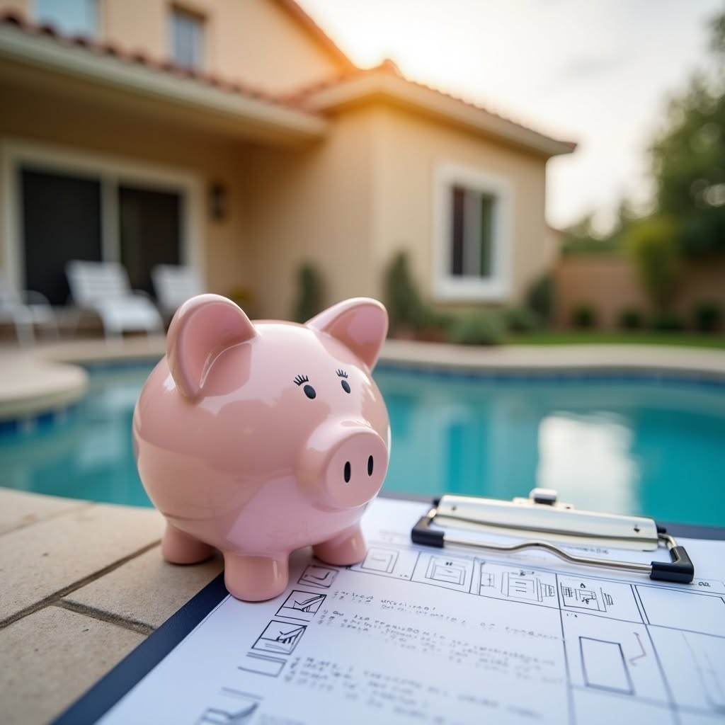 Home inspection checklist beside a residential pool